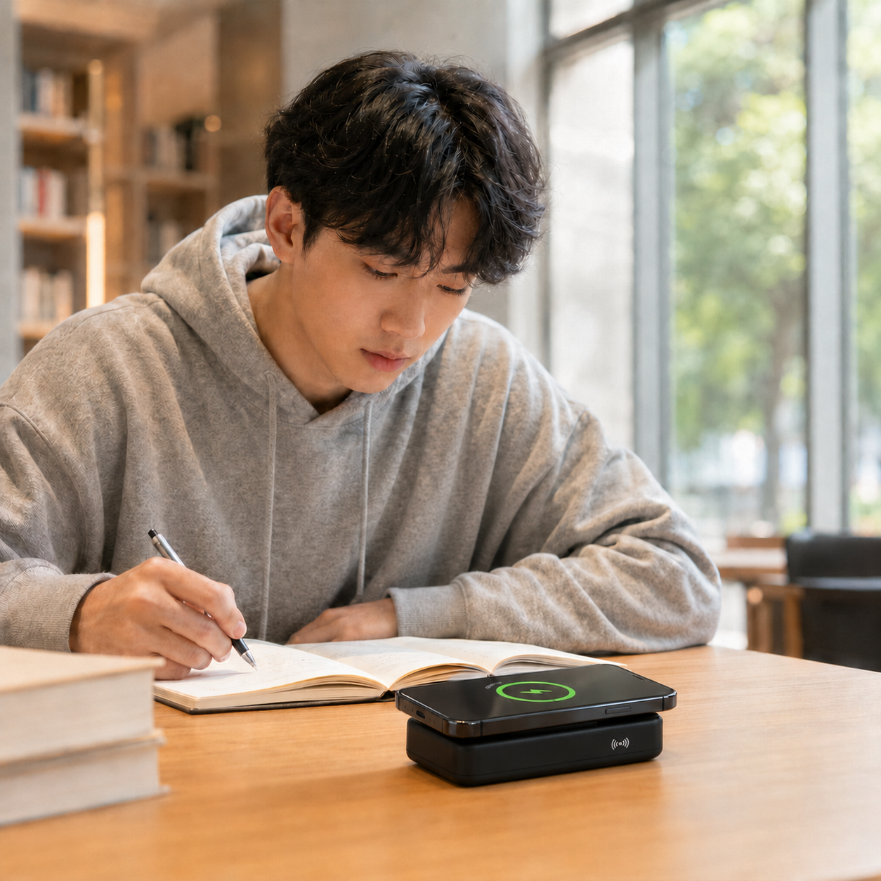 Fast Charging Wireless Power Bank With Built-In 3 Cables
