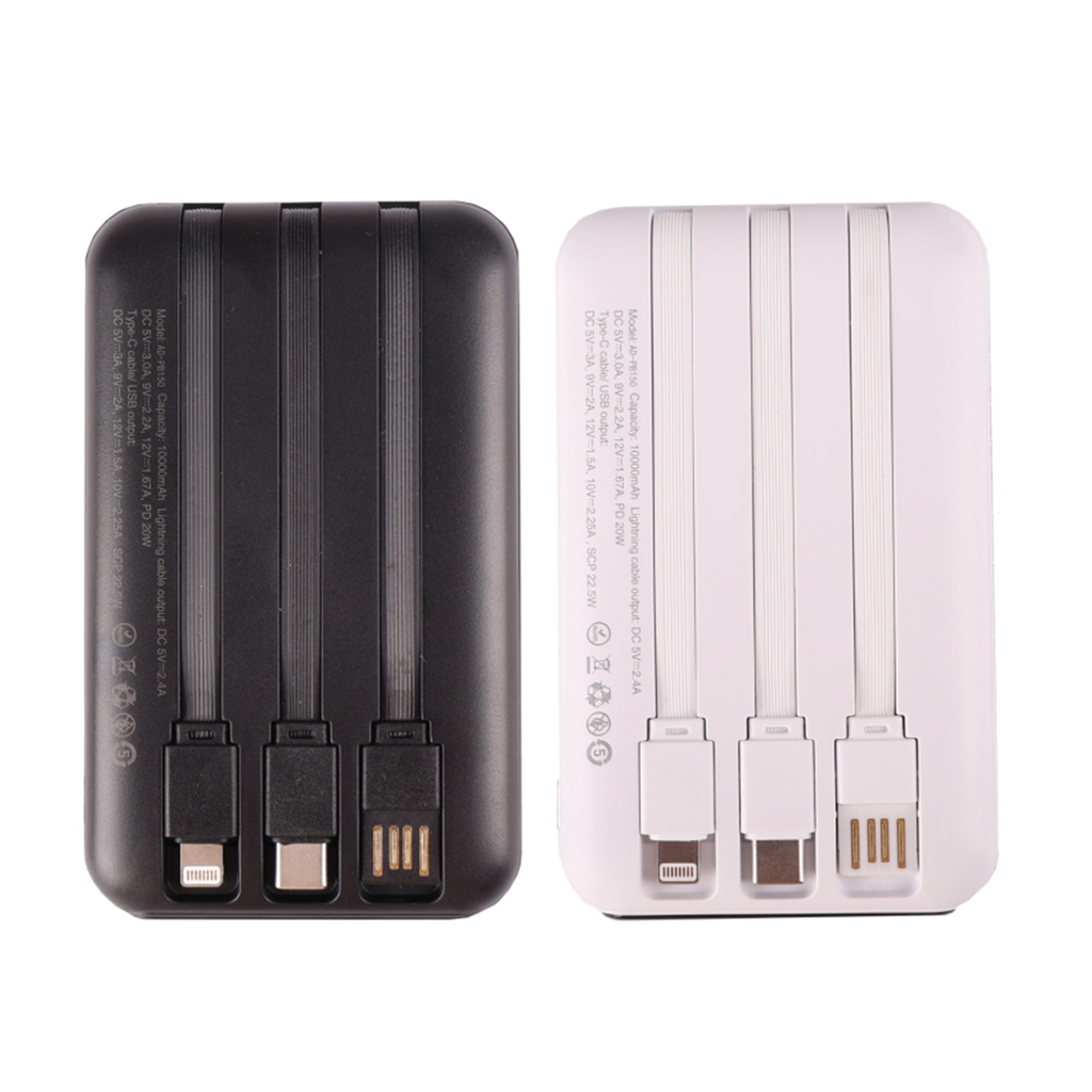 Fast Charging Wireless Power Bank With Built-In 3 Cables